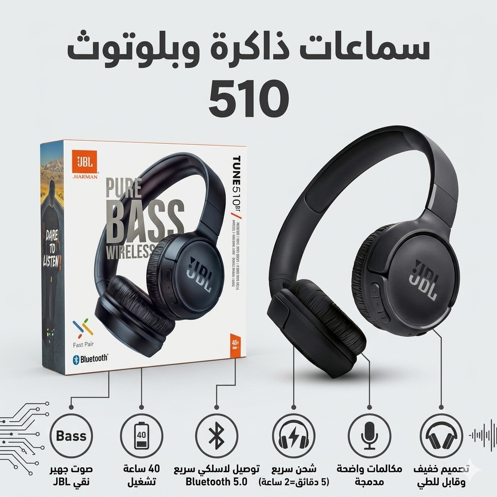 سماعة رأس بلوتوث JBL 510